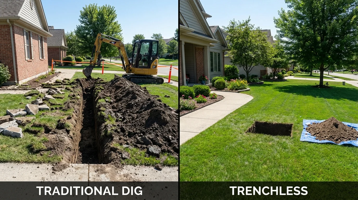 Trenchless sewer repair with minimal yard damage versus traditional excavation in Indian Head, MD